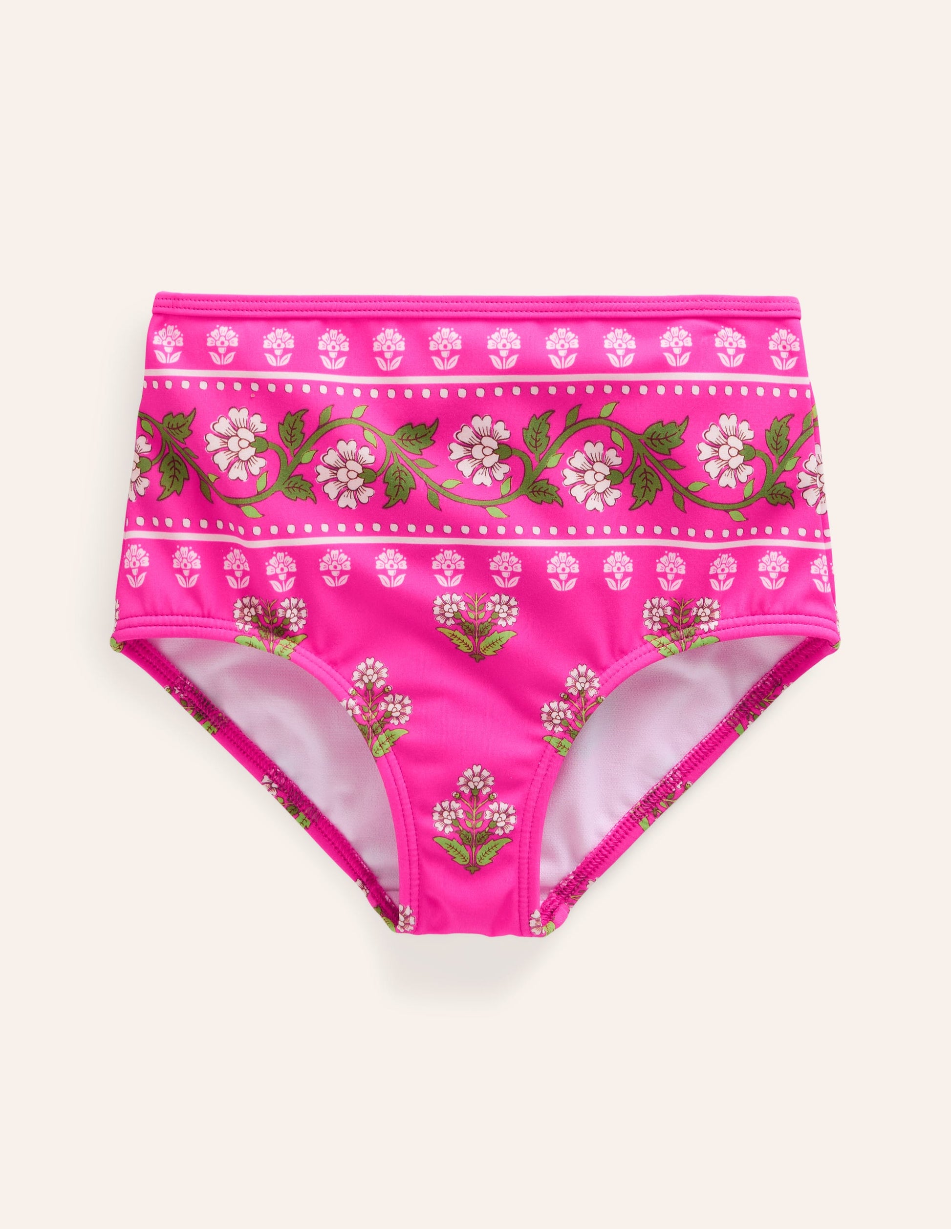 High Waisted Bikini Bottoms-Pink Small Woodblock-1