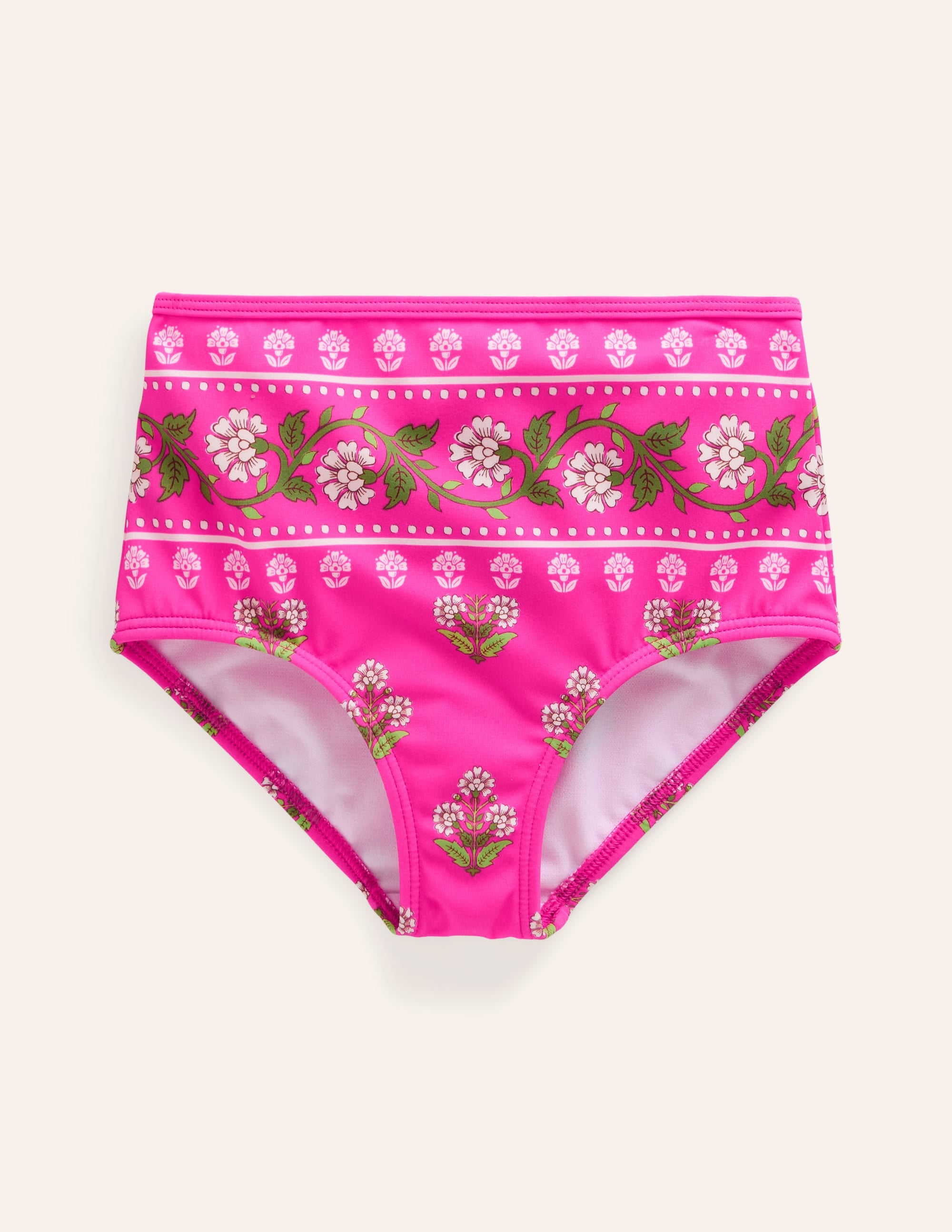 High Waisted Bikini Bottoms-Pink Small Woodblock - Image 1