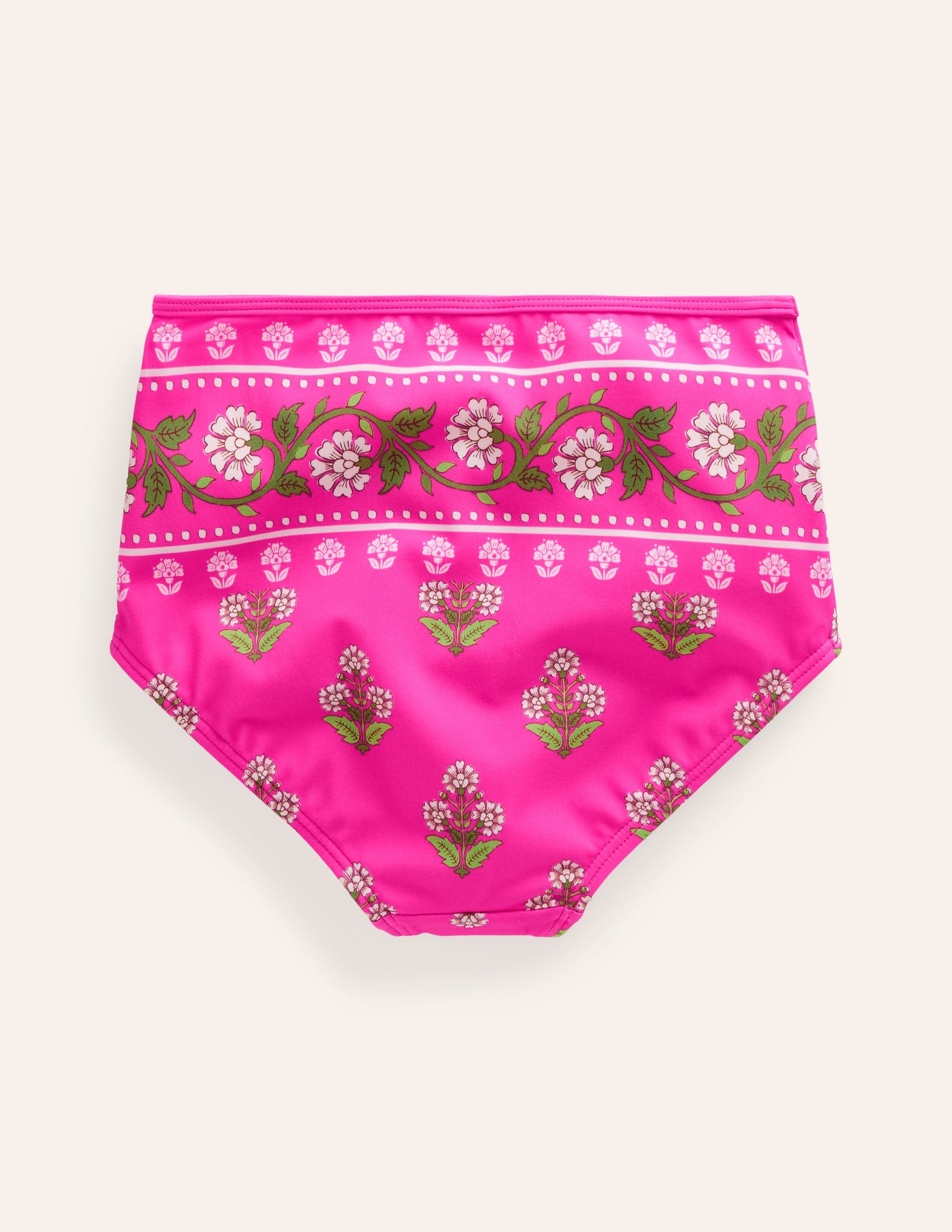 High Waisted Bikini Bottoms-Pink Small Woodblock-2