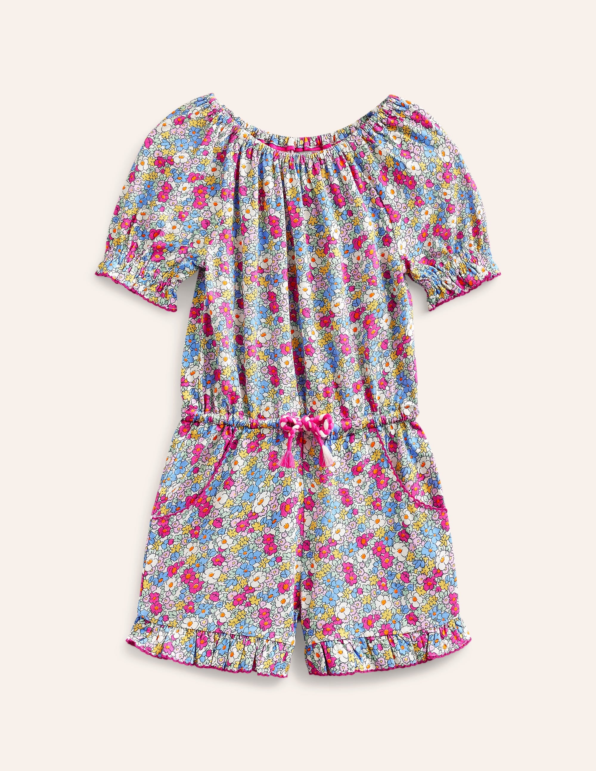Printed Jersey Playsuit-Festival Pink Nautical Floral - Image 1