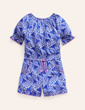 Printed Jersey Playsuit-Greek Blue Daisy Wave
