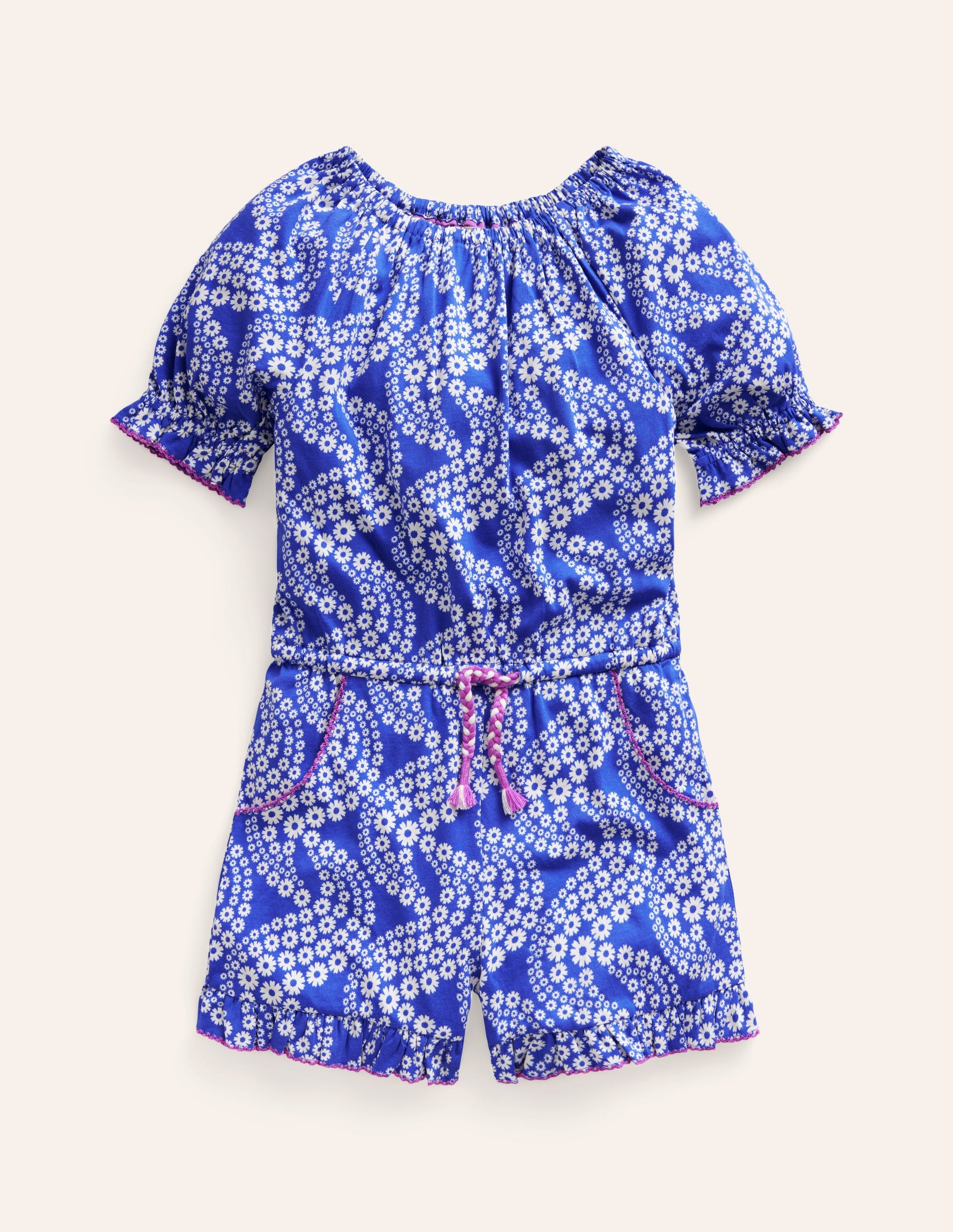 Printed Jersey Playsuit-Greek Blue Daisy Wave-1