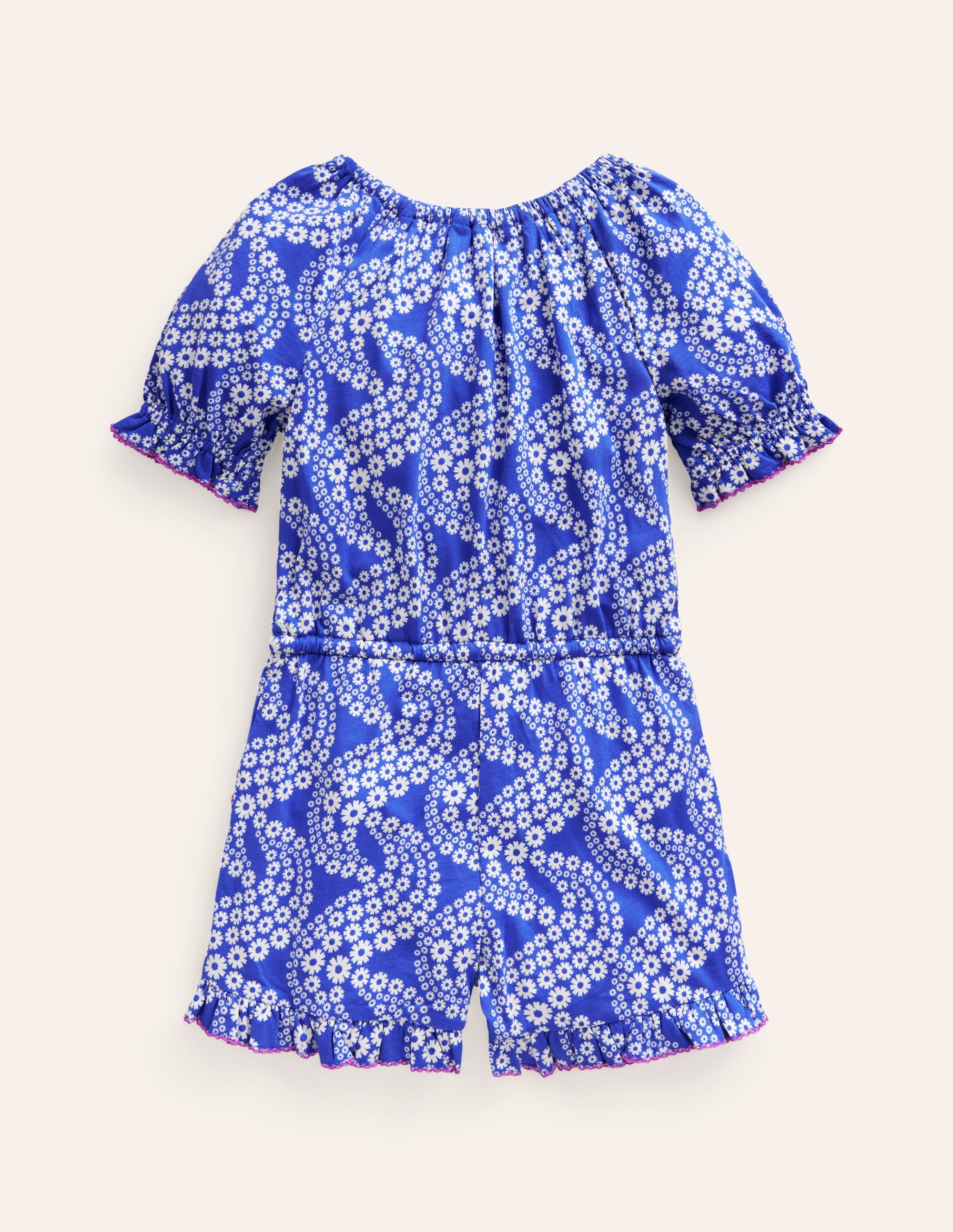 Printed Jersey Playsuit-Greek Blue Daisy Wave - Image 2