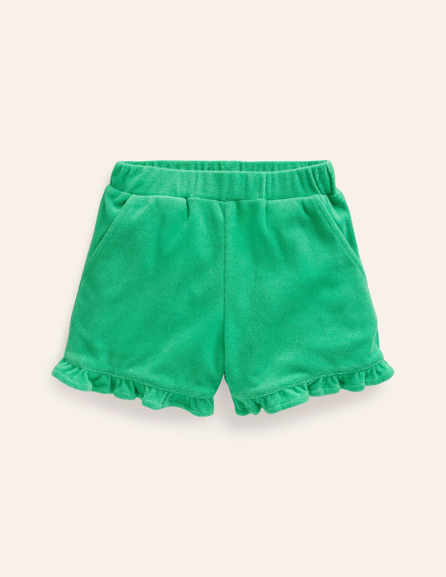 Frill Hem Towelling Shorts-Pea Green