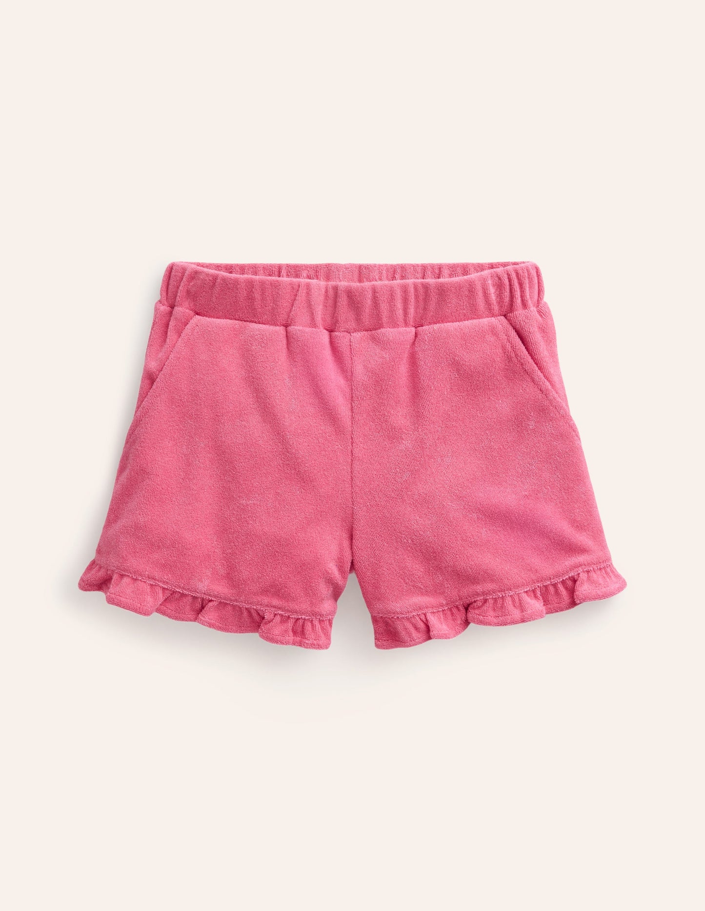 Frill Hem Towelling Shorts-Rose Pink