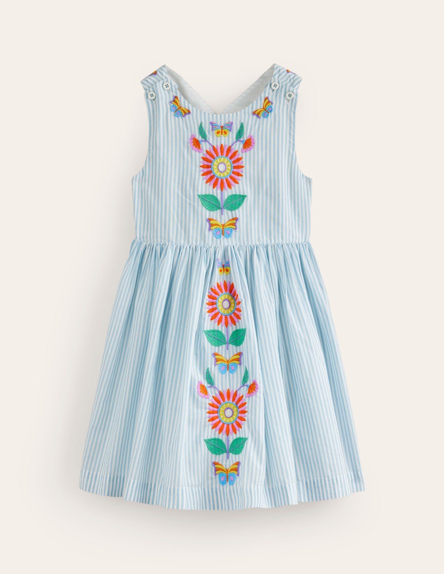 Cross-Back Dress-Blue / Ivory Stripe Floral