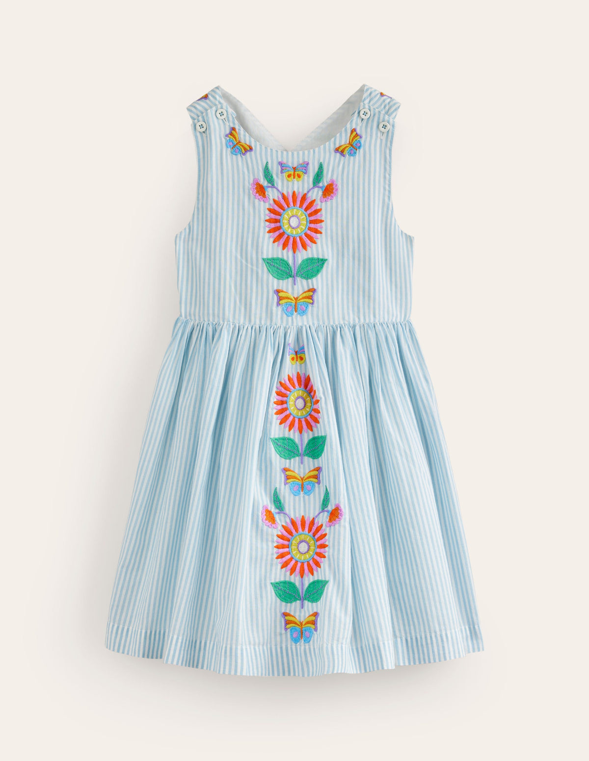Cross-Back Dress-Blue / Ivory Stripe Floral - Image 1