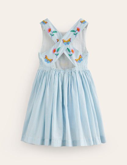 Cross-Back Dress-Blue / Ivory Stripe Floral-2