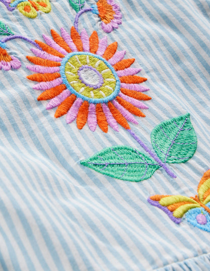 Cross-Back Dress-Blue / Ivory Stripe Floral-3