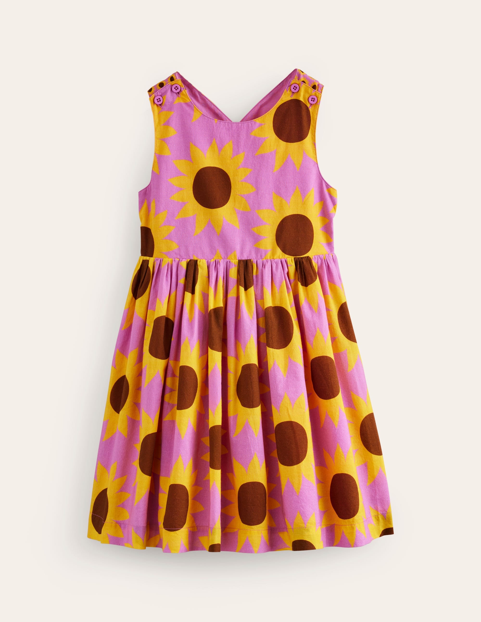 Cross-Back Dress-Pink Sunflower Geo - Image 1