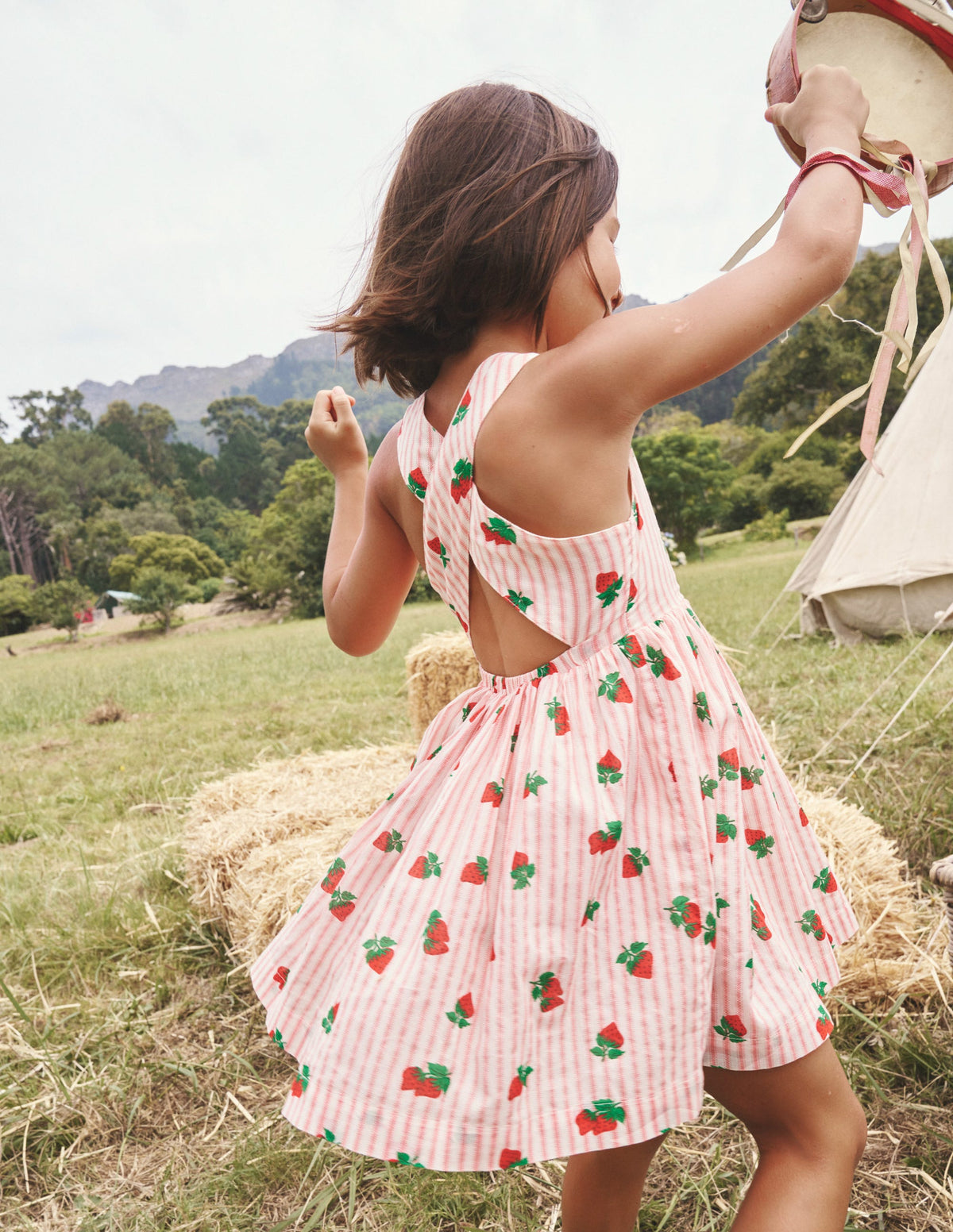 Cross-Back Dress-Vintage Strawberry Stripe - Image 5