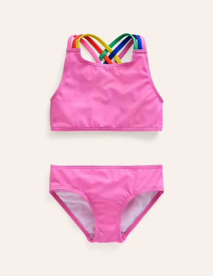 Rainbow Cross-Back Bikini-Strawberry Milkshake Pink