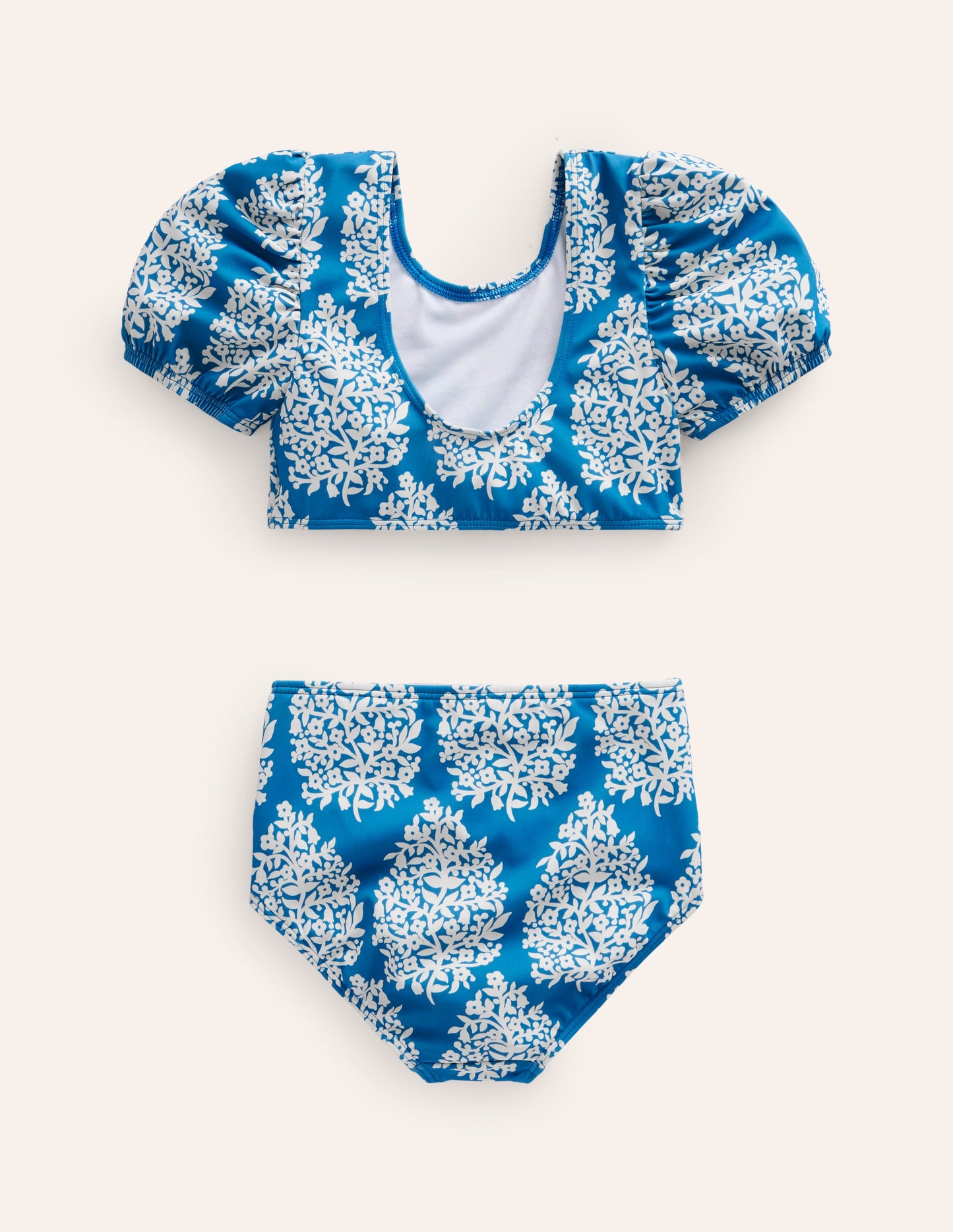 Puff Sleeve Bikini-Cabana Blue Small Flower Stamp