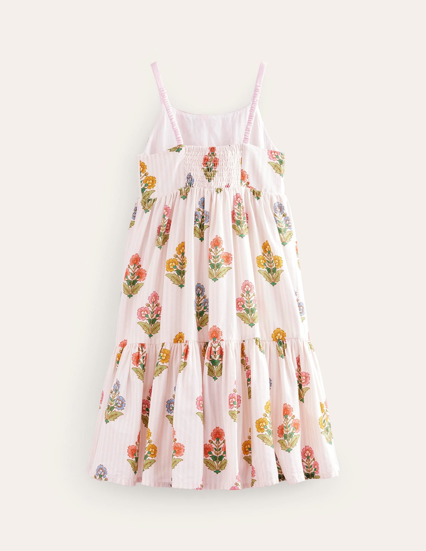 Tiered Twirly Sundress-Pink Woodblock Floral