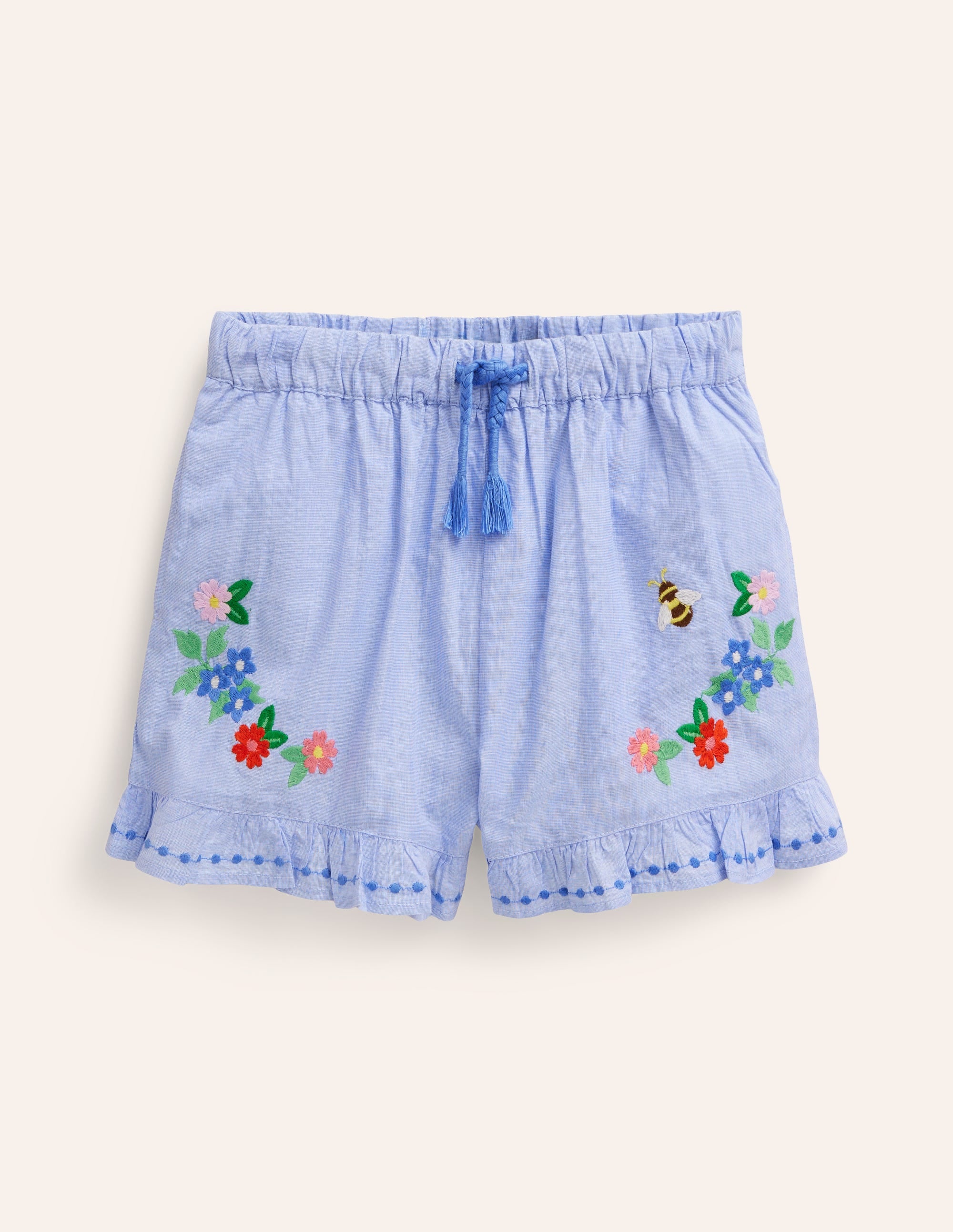 Frill Hem Woven Shorts-End on End Embroidery - Image 1