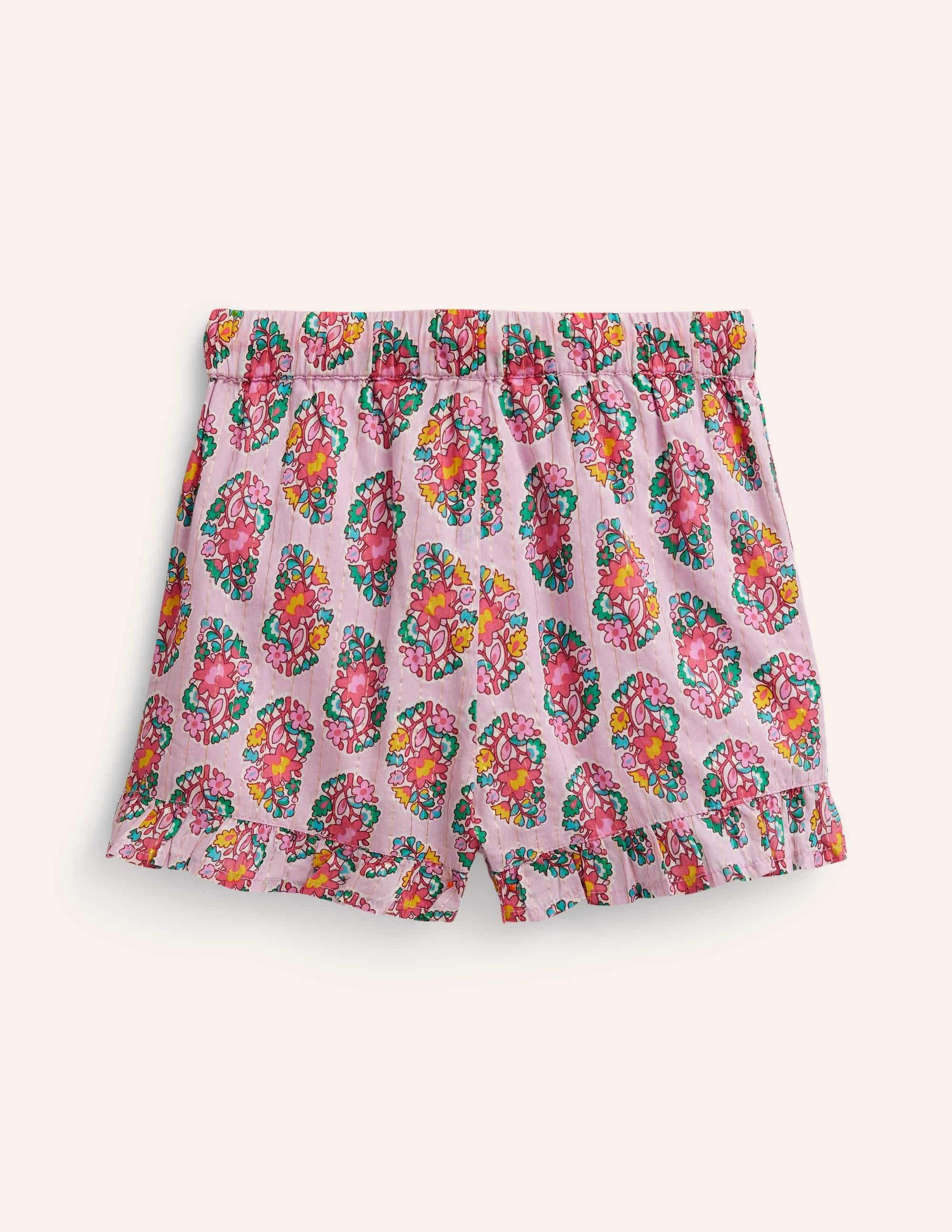 Frill Hem Woven Shorts-Sugared Almond Pink Paisley - Image 2