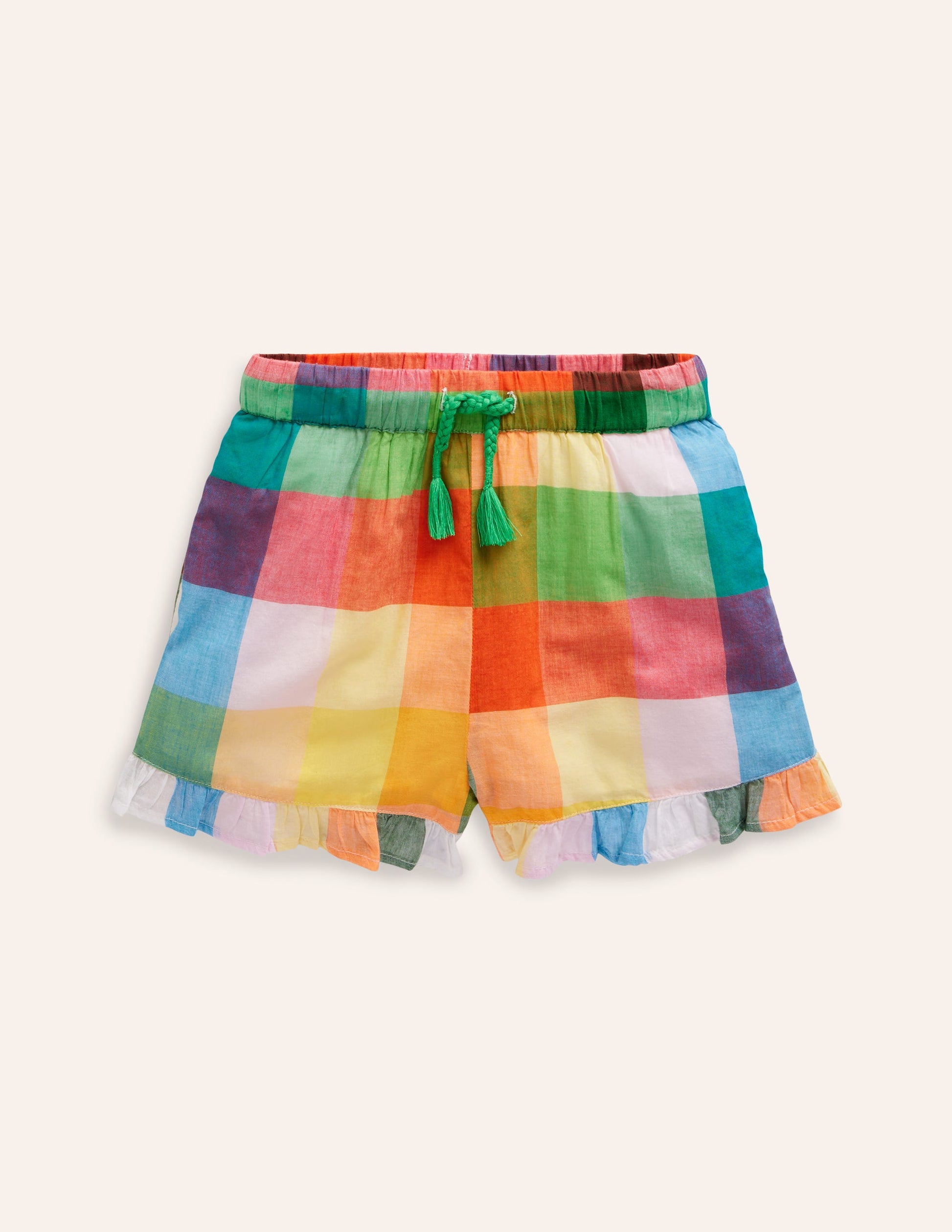 Frill Hem Woven Shorts-Bright Neon Multigingham-3