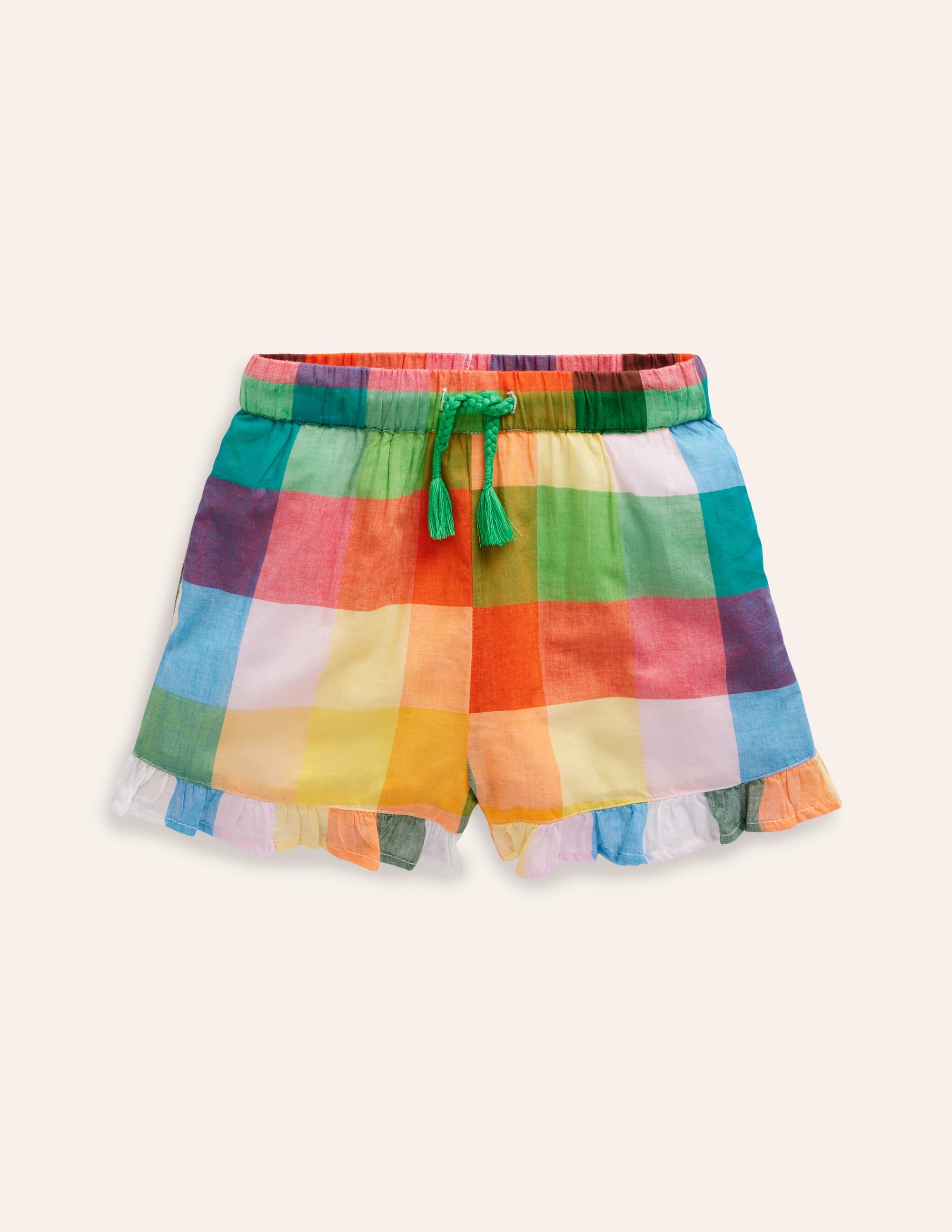 Frill Hem Woven Shorts-Bright Neon Multigingham - Image 3