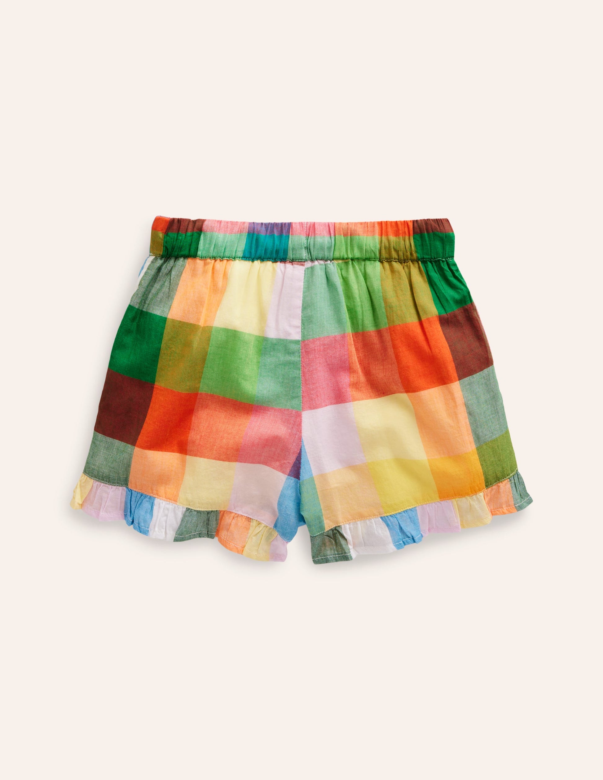 Frill Hem Woven Shorts-Bright Neon Multigingham-4
