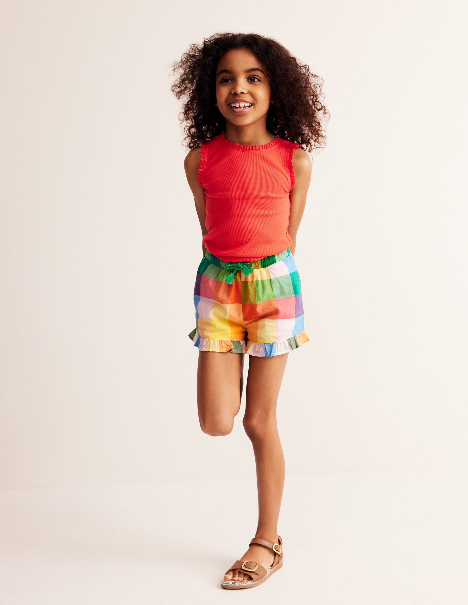 Frill Hem Woven Shorts-Bright Neon Multigingham-2
