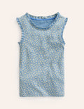 Pointelle Vest-Vintage Blue Floral