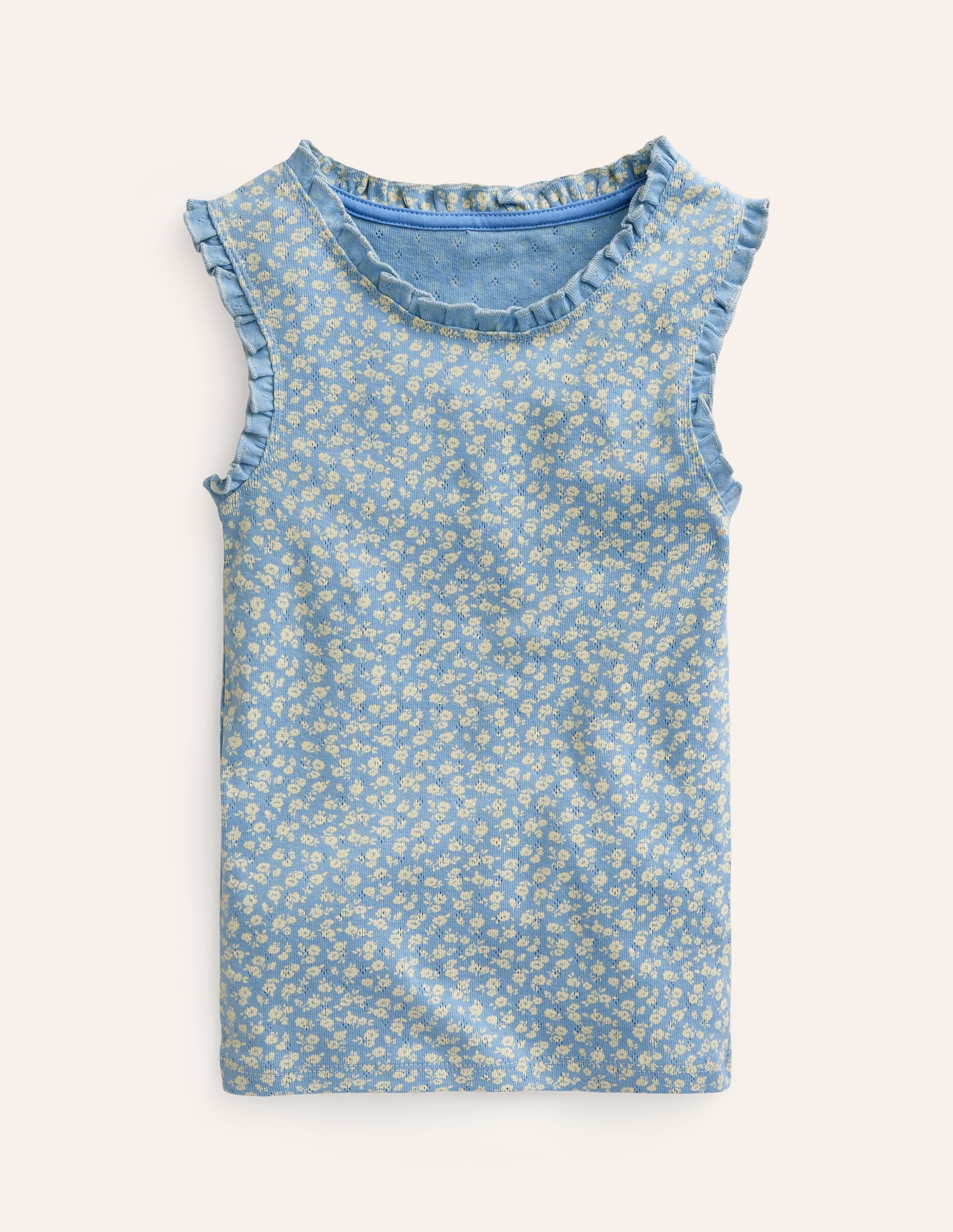 Pointelle Vest-Vintage Blue Floral - Image 1
