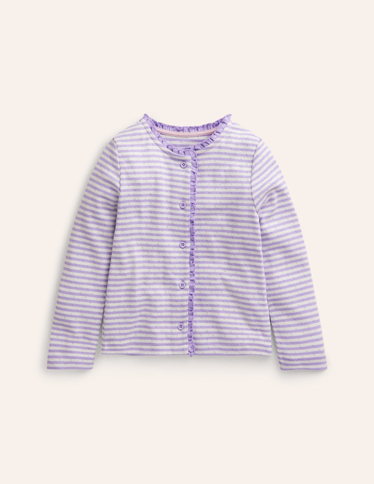 Pointelle Cardigan-Ivory/ Misty Lavender Stripe - Image 1