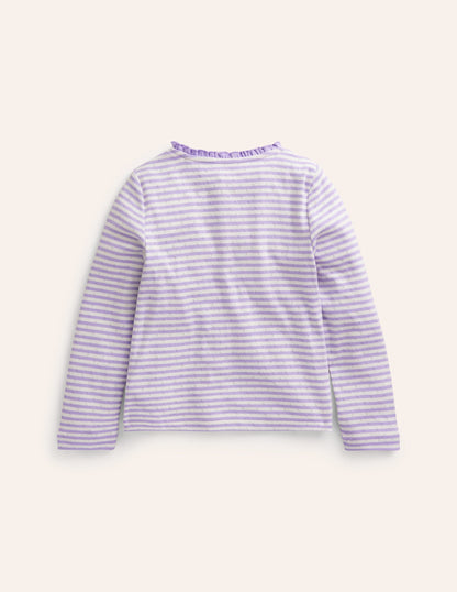 Pointelle Cardigan-Ivory/ Misty Lavender Stripe-2
