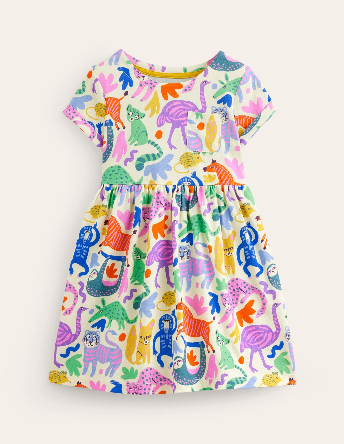 Short-sleeved Fun Jersey Dress-Multi Safari Friends