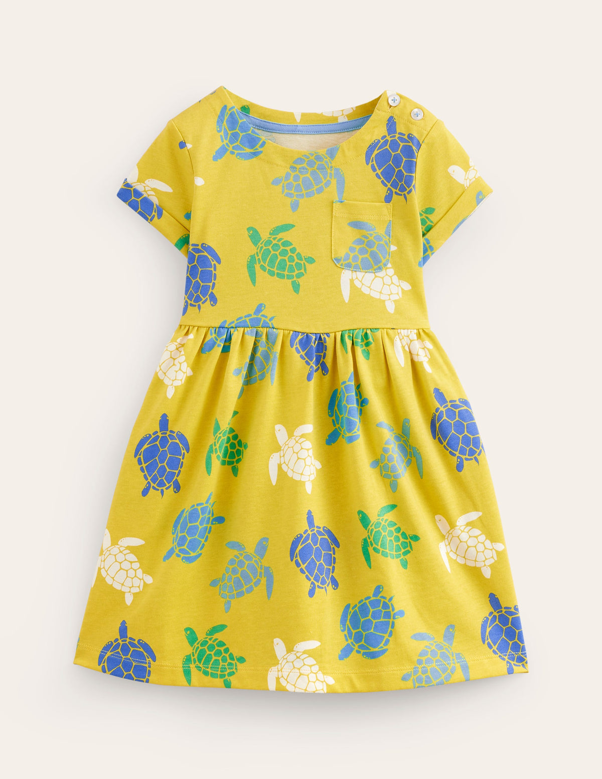 Short-sleeved Fun Jersey Dress-Zest Yellow Turtles-1