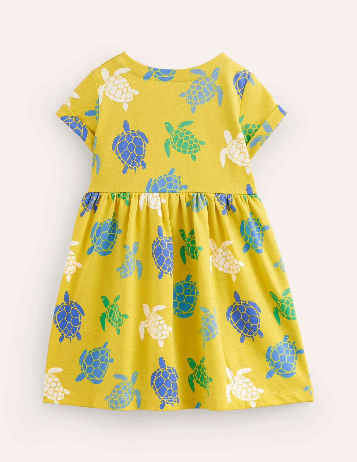 Short-sleeved Fun Jersey Dress-Zest Yellow Turtles-2