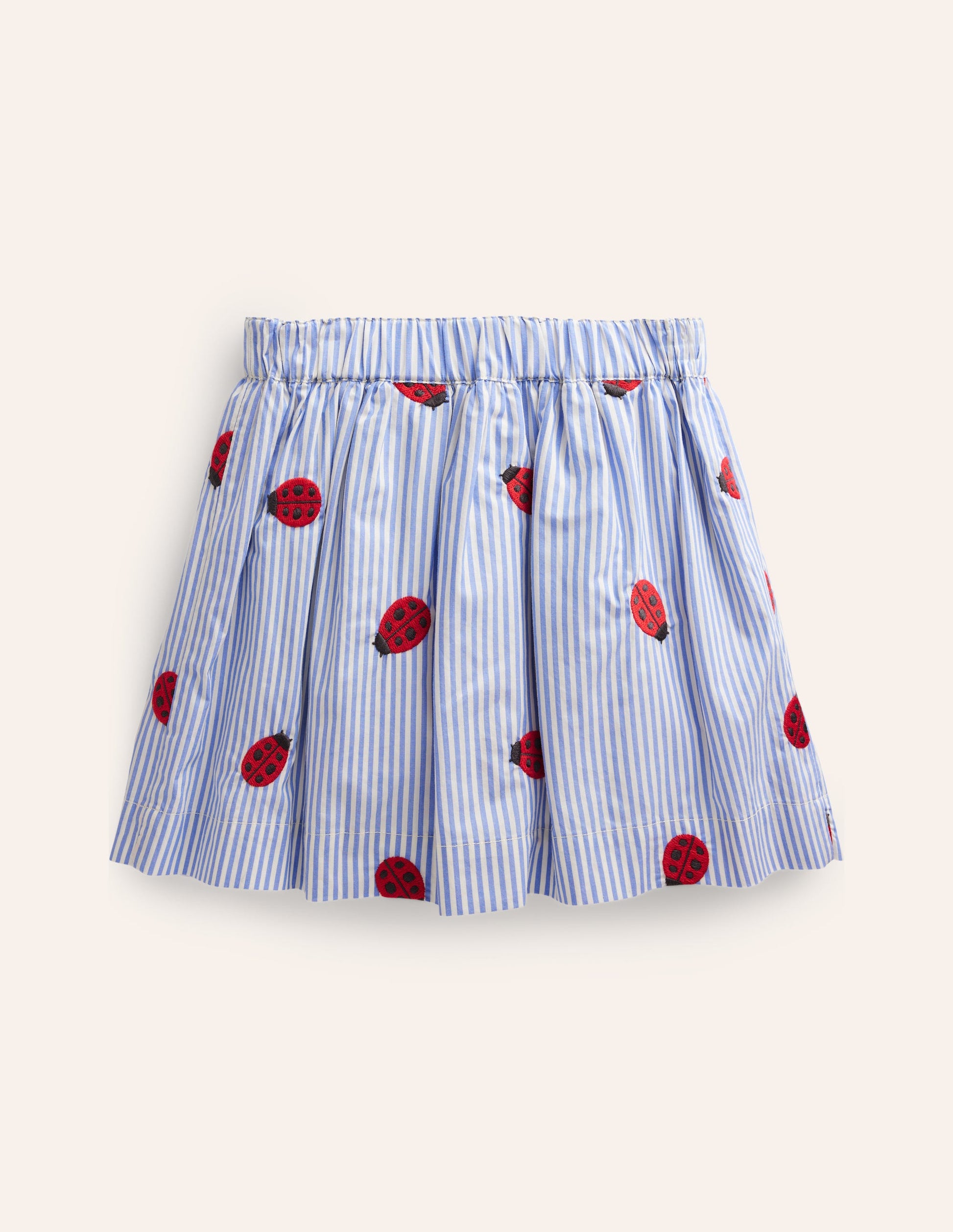 Button Through Twirly Skirt-Ticking Stripe Ladybird-2
