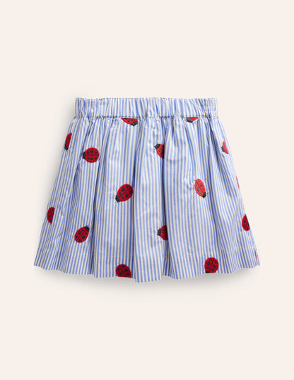 Button Through Twirly Skirt-Ticking Stripe Ladybird-2