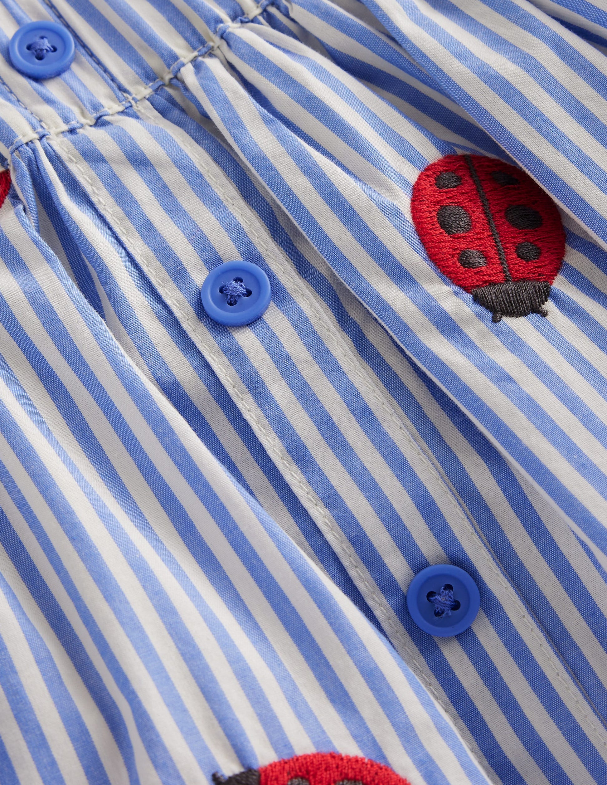 Button Through Twirly Skirt-Ticking Stripe Ladybird-3