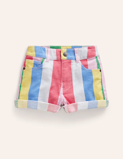 Denim Shorts-Multi Rainbow Stripe-1