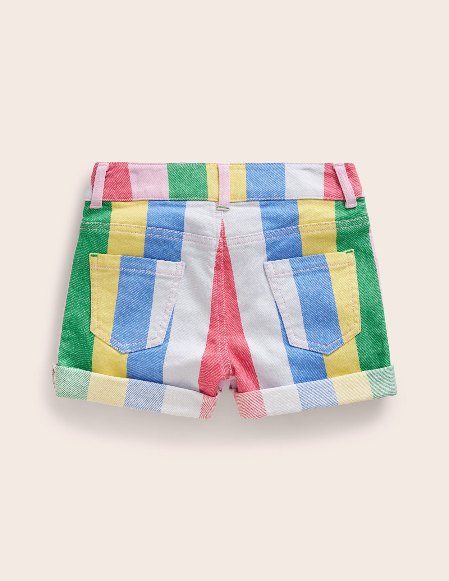 Denim Shorts-Multi Rainbow Stripe