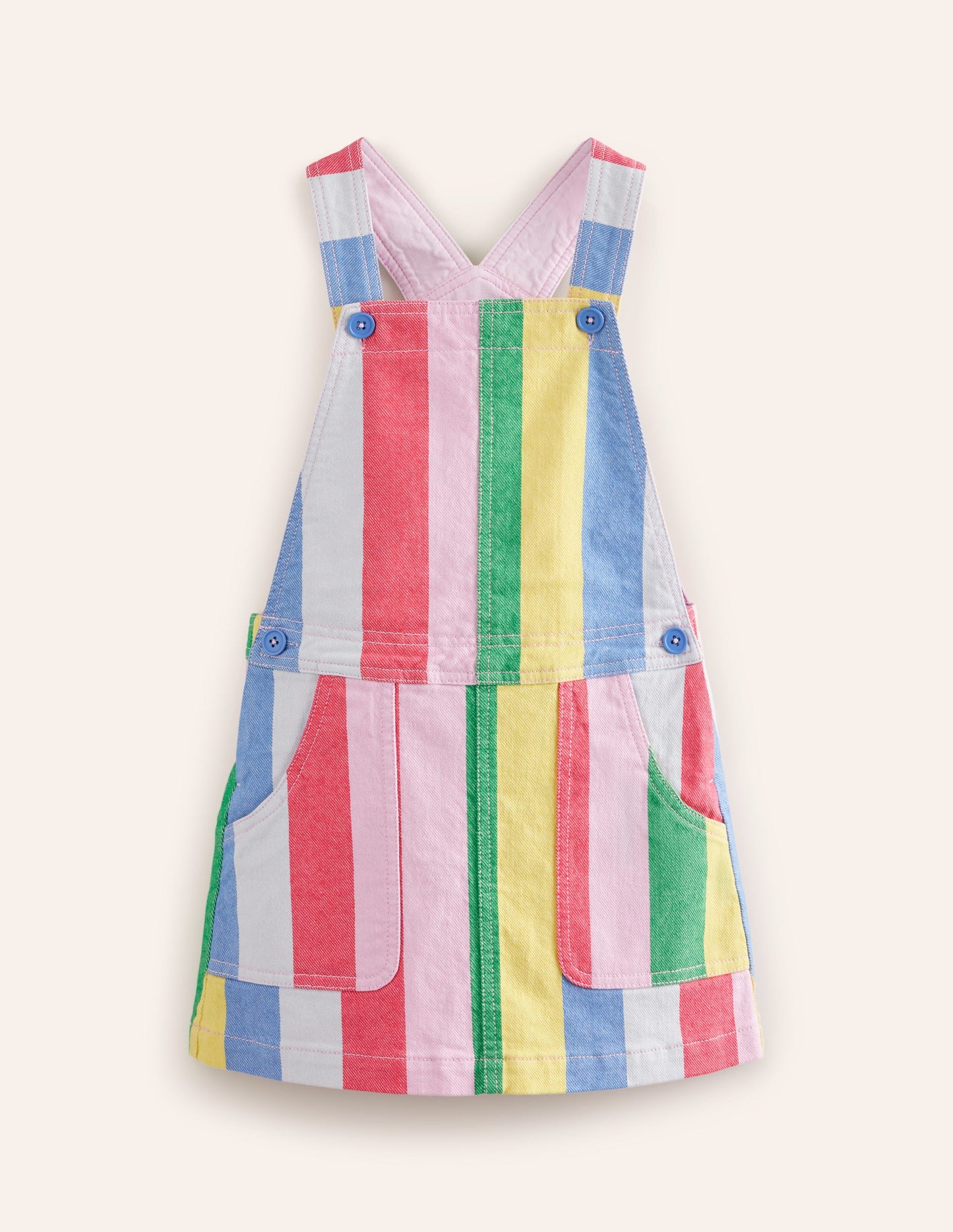 Dungaree Dress-Multi Rainbow Stripe