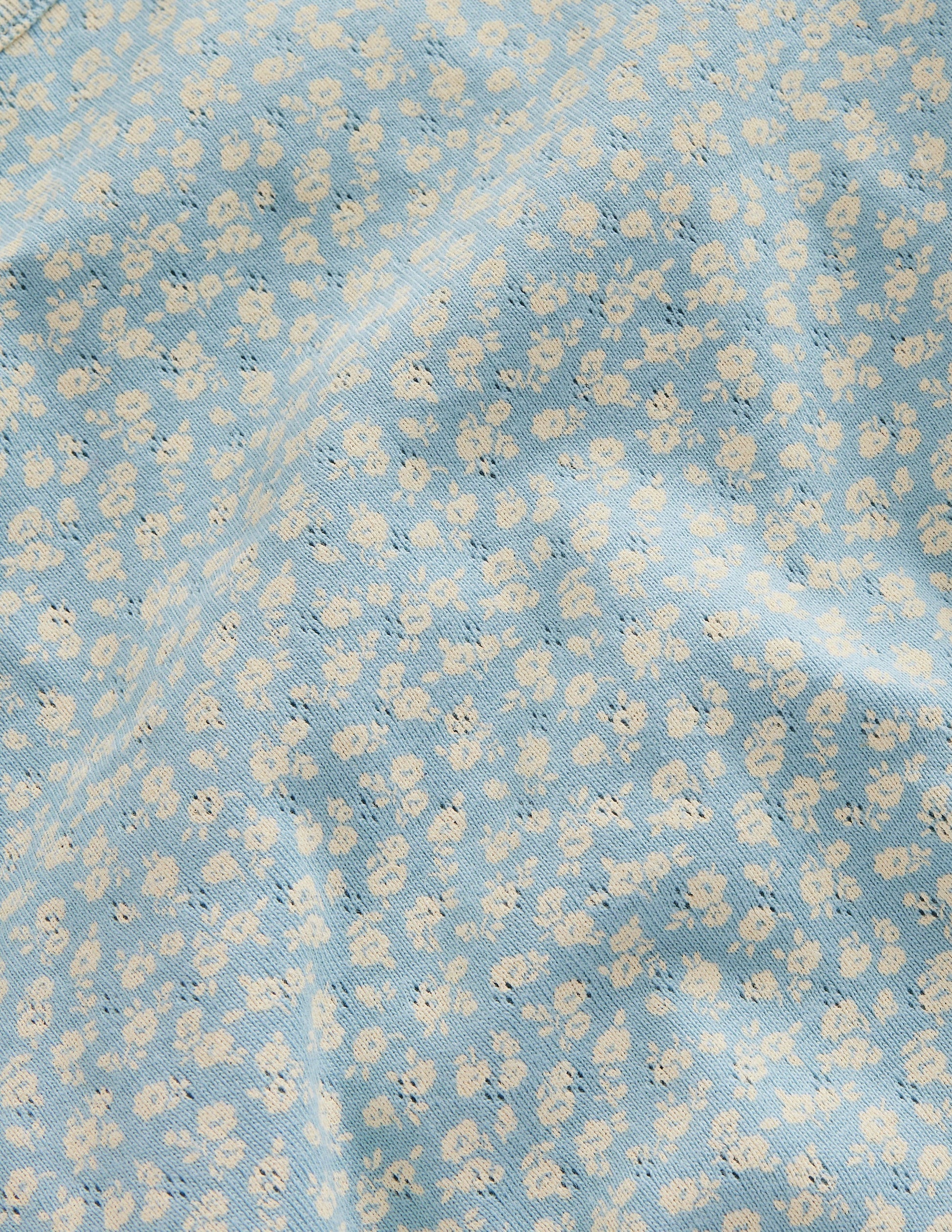 Short-sleeved Pointelle Top-Vintage Blue Floral-3