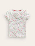 Short-sleeved Pointelle Top-Ivory Little Cherries