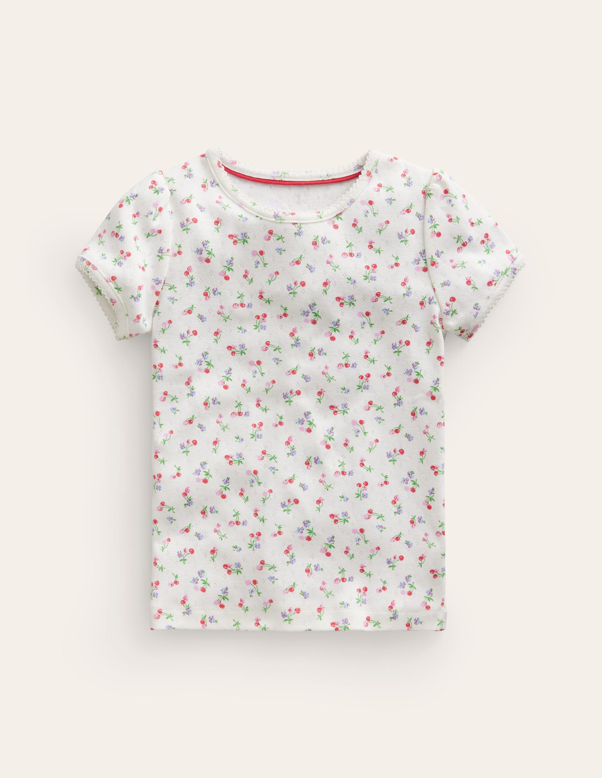 Short-sleeved Pointelle Top-Ivory Little Cherries-1