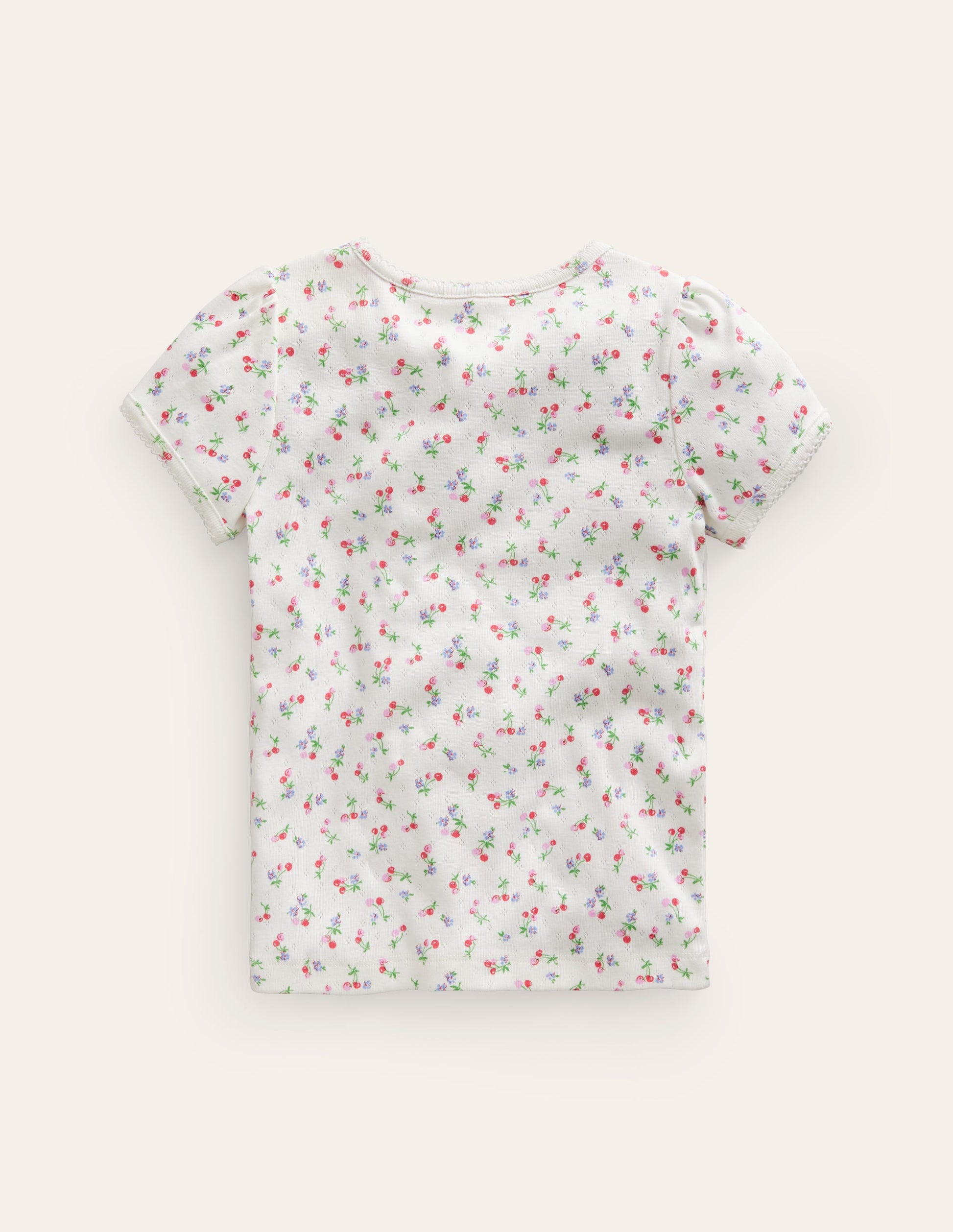 Short-sleeved Pointelle Top-Ivory Little Cherries-2