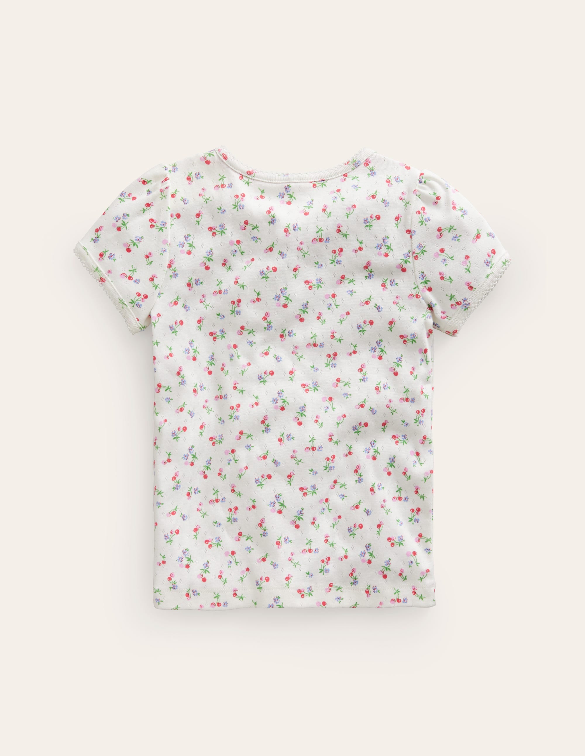 Short-sleeved Pointelle Top-Ivory Little Cherries - Image 2