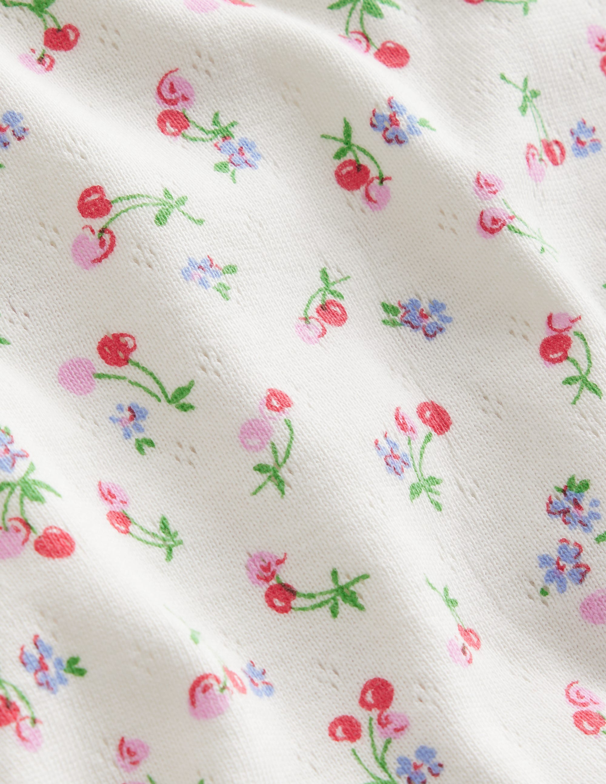 Short-sleeved Pointelle Top-Ivory Little Cherries - Image 3