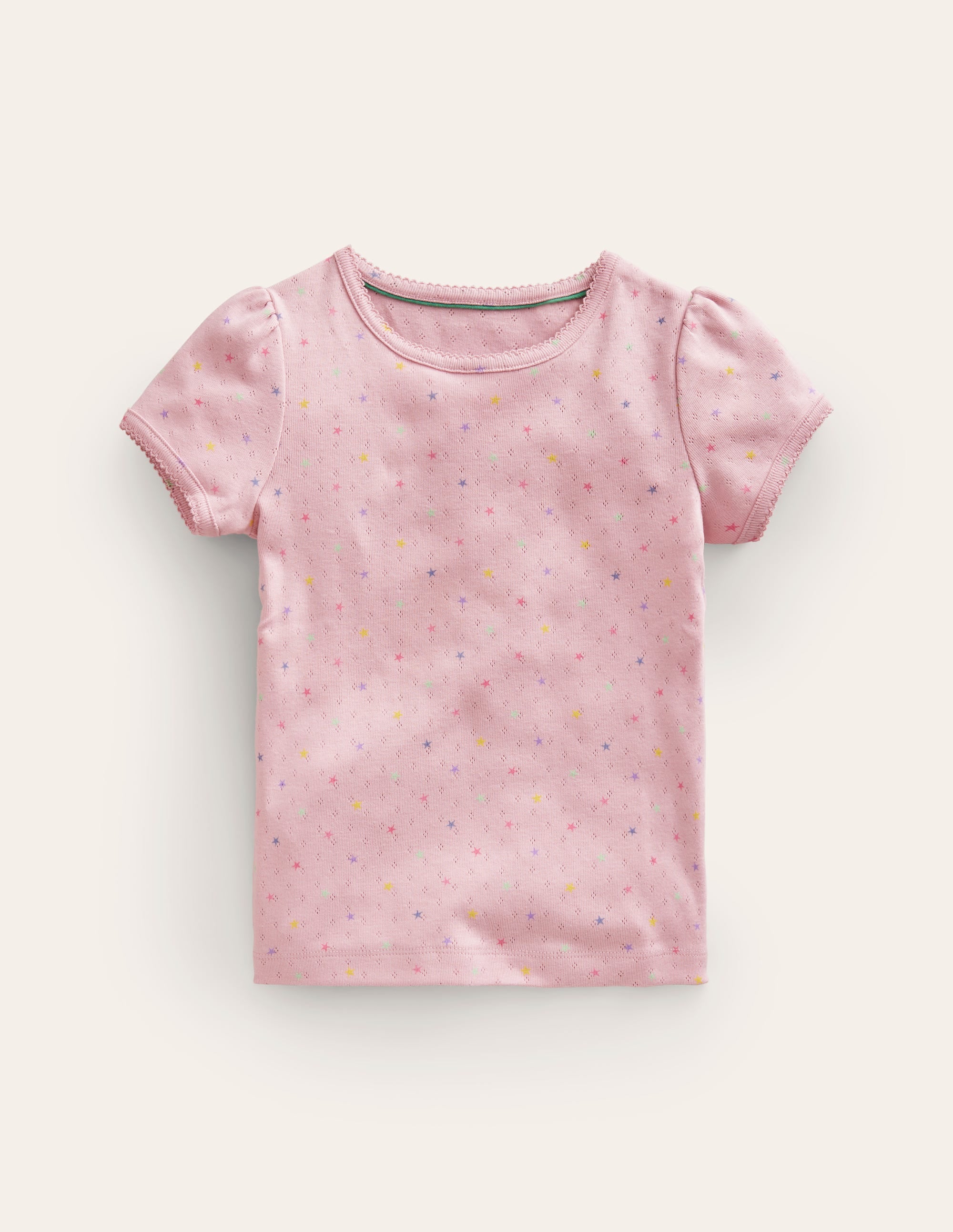 Short-sleeved Pointelle Top-French Pink Star Spot - Image 1