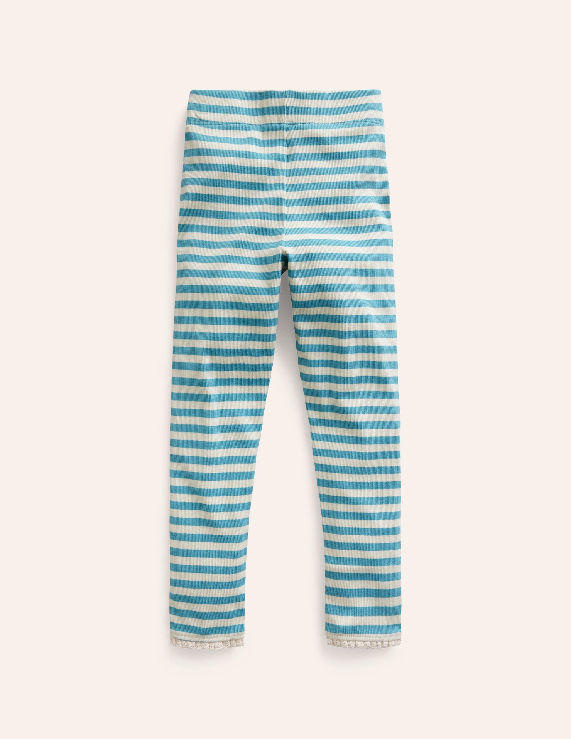 Lace Trim Rib Leggings-Aqua Sea Blue/Ivory-2