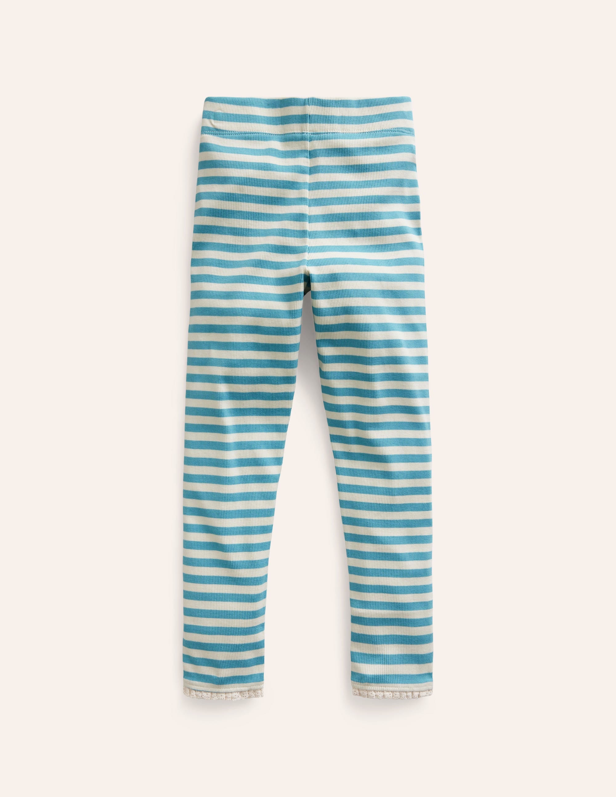 Lace Trim Rib Leggings-Aqua Sea Blue/Ivory - Image 2