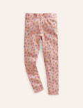 Lace Trim Rib Leggings-Provence Dusty Pink Floral