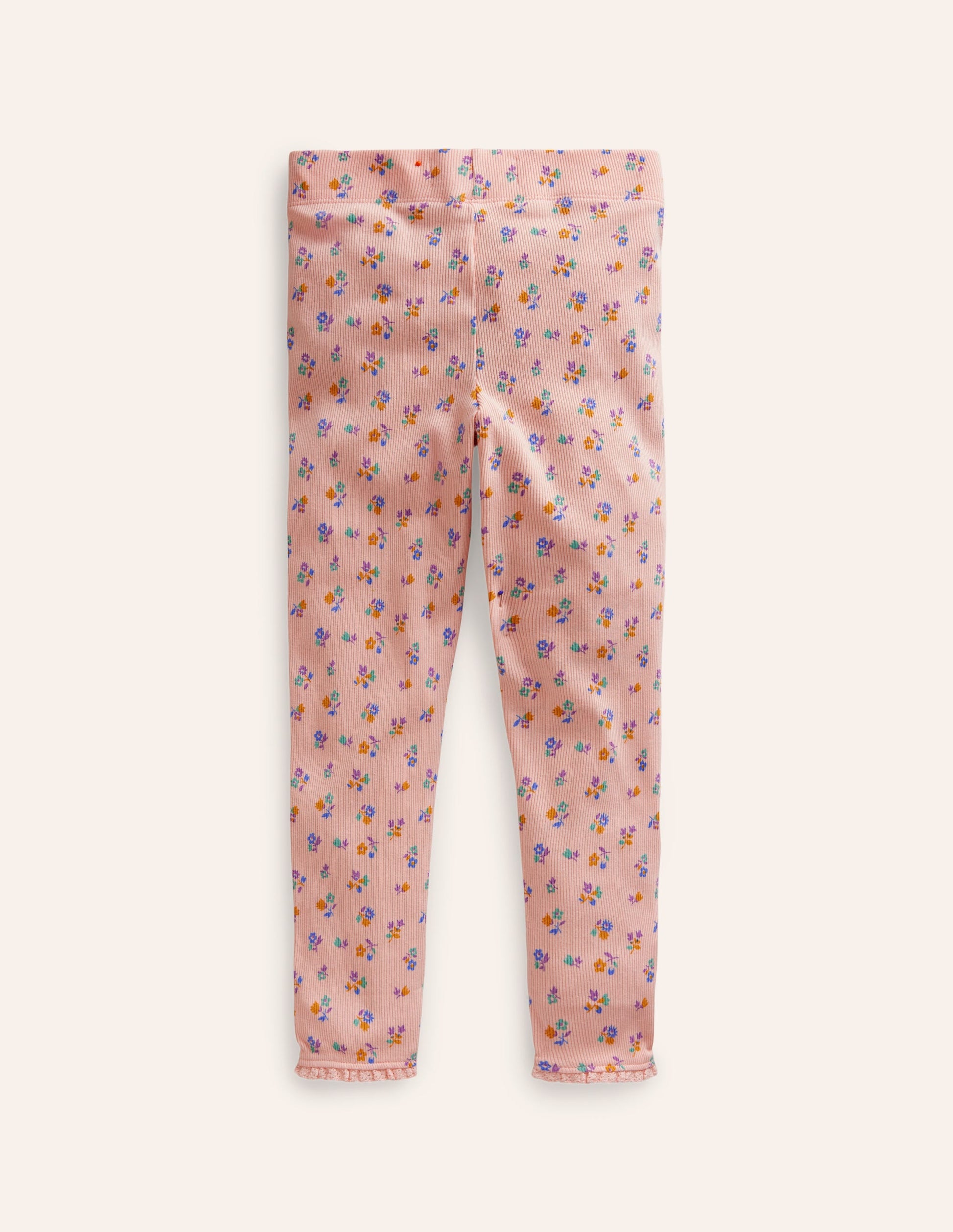 Lace Trim Rib Leggings-Provence Dusty Pink Floral-2