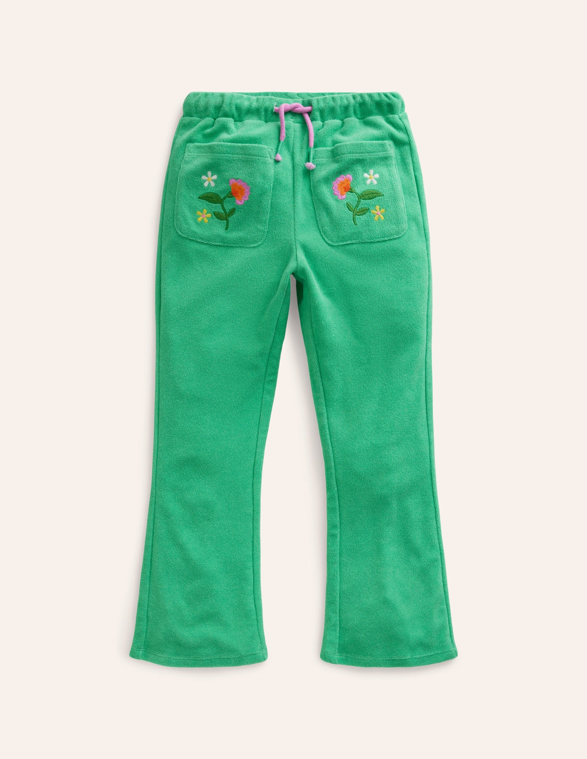 Towelling Flare Trousers-Pea green-4