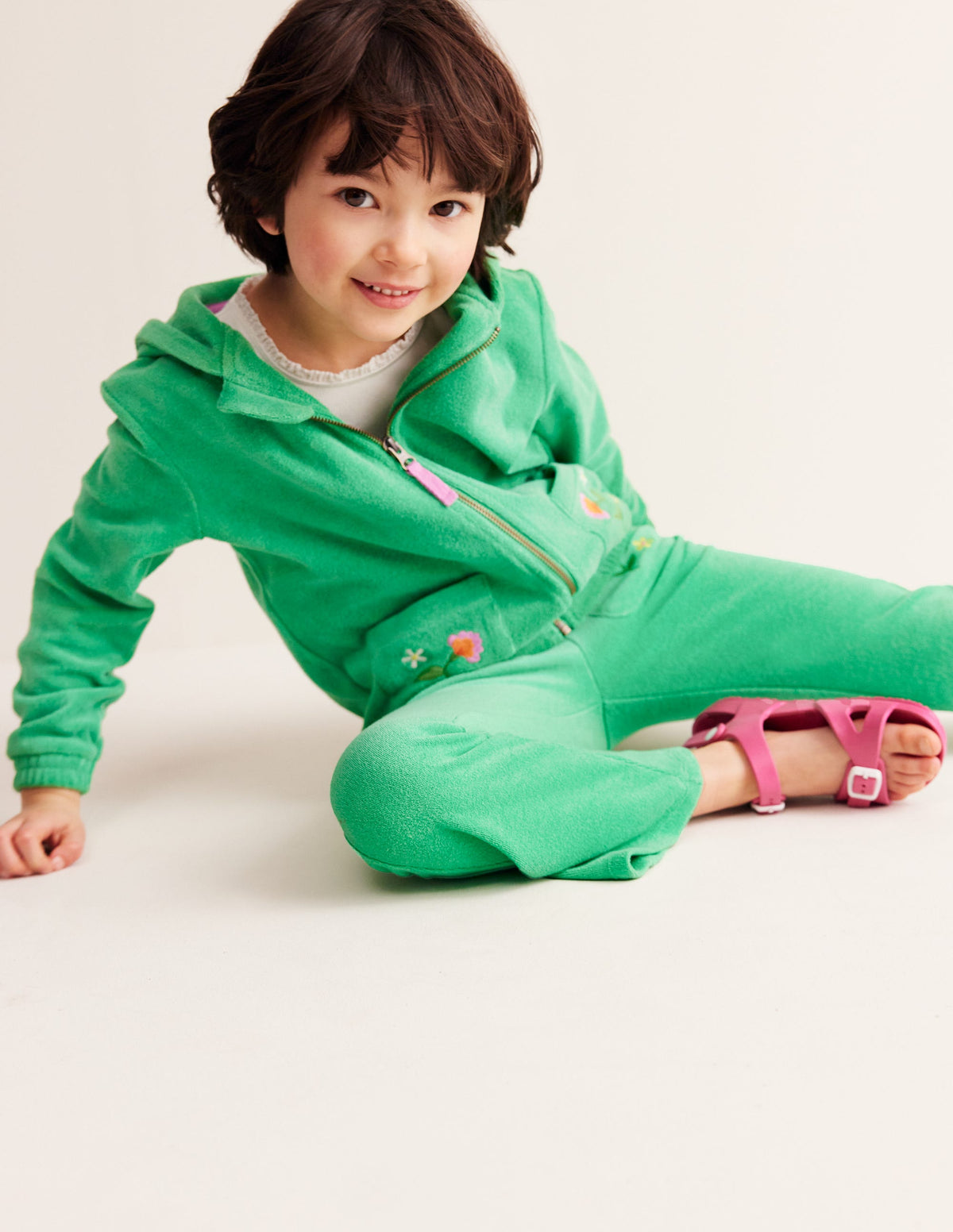 Towelling Flare Trousers-Pea green - Image 3